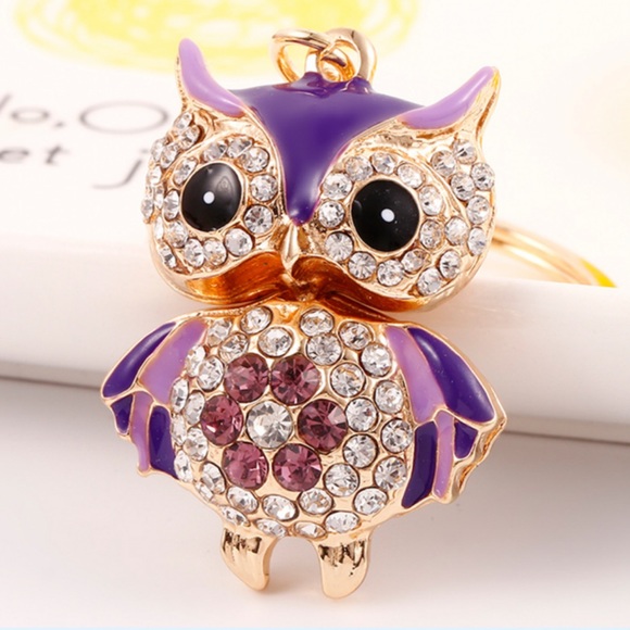 Accessories - Purple and Silver Crystal Owl Keychain Charm
